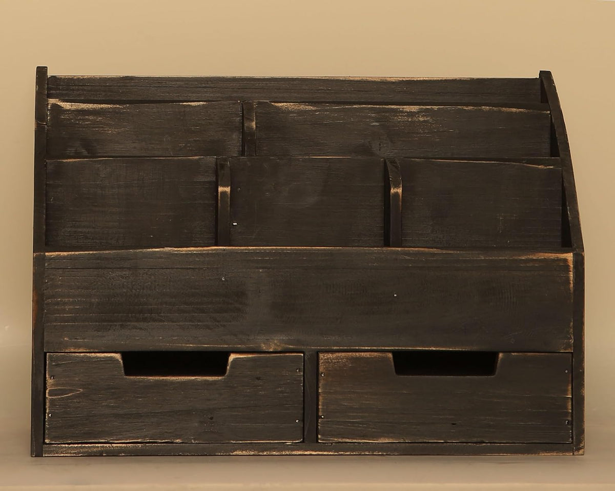 Rustic Black Wooden Desk Organizer