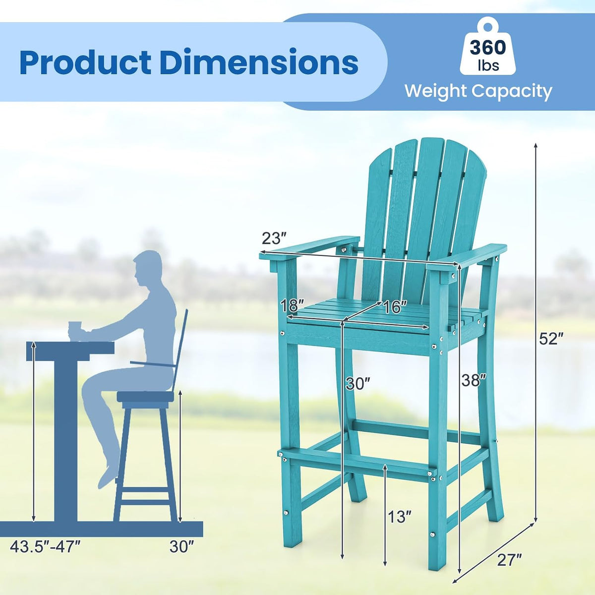 Tangkula Outdoor Tall Adirondack Chair 30 Inches Seat Height, HDPE Bar Height...