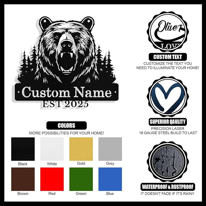 Custom Bear Metal Sign, Custom Bear Metal Wall Art Decor, Personalized Last - Image 4