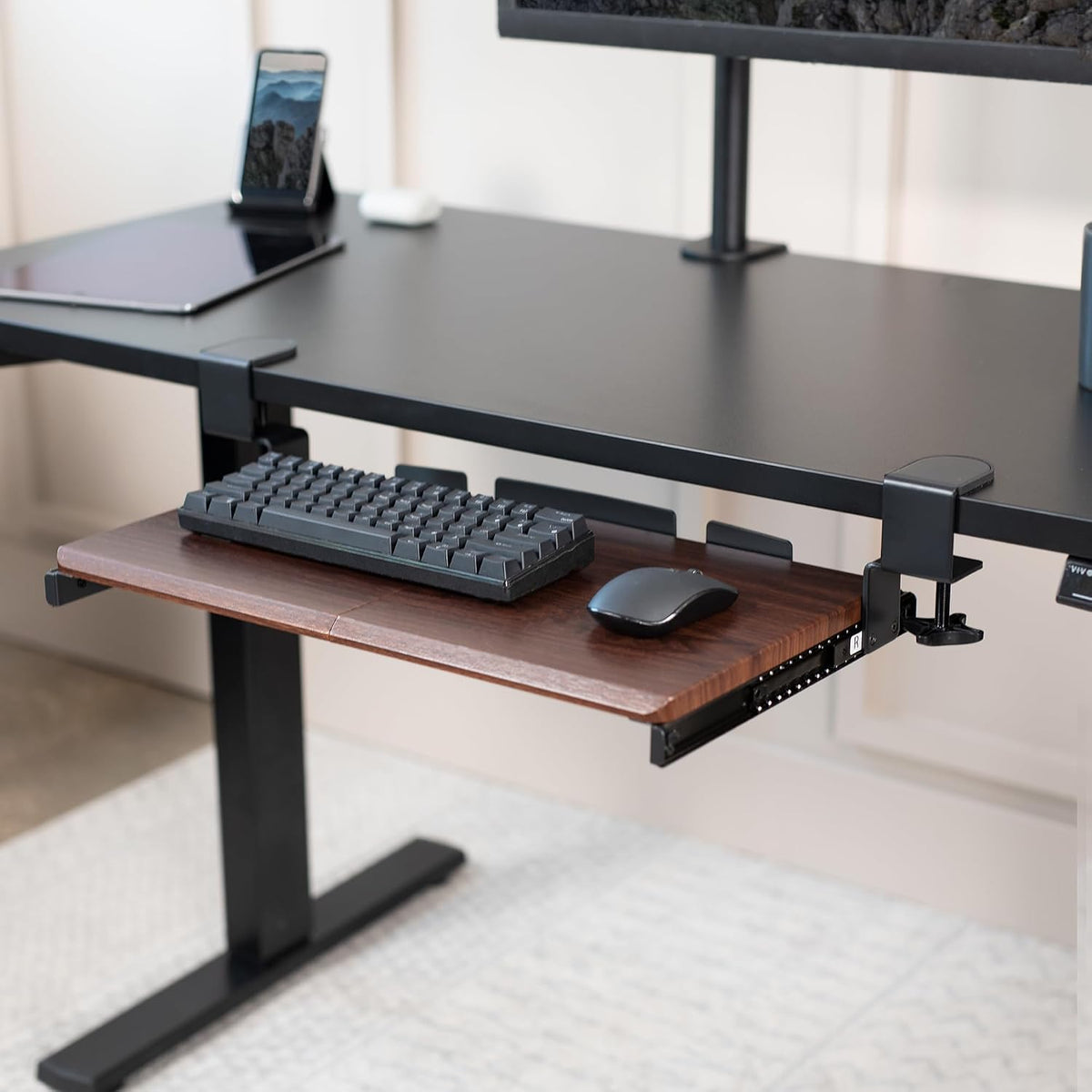VIVO Dark Walnut Clamp-on 20 x 11 in Keyboard Tray, MOUNT-KB05ES-D