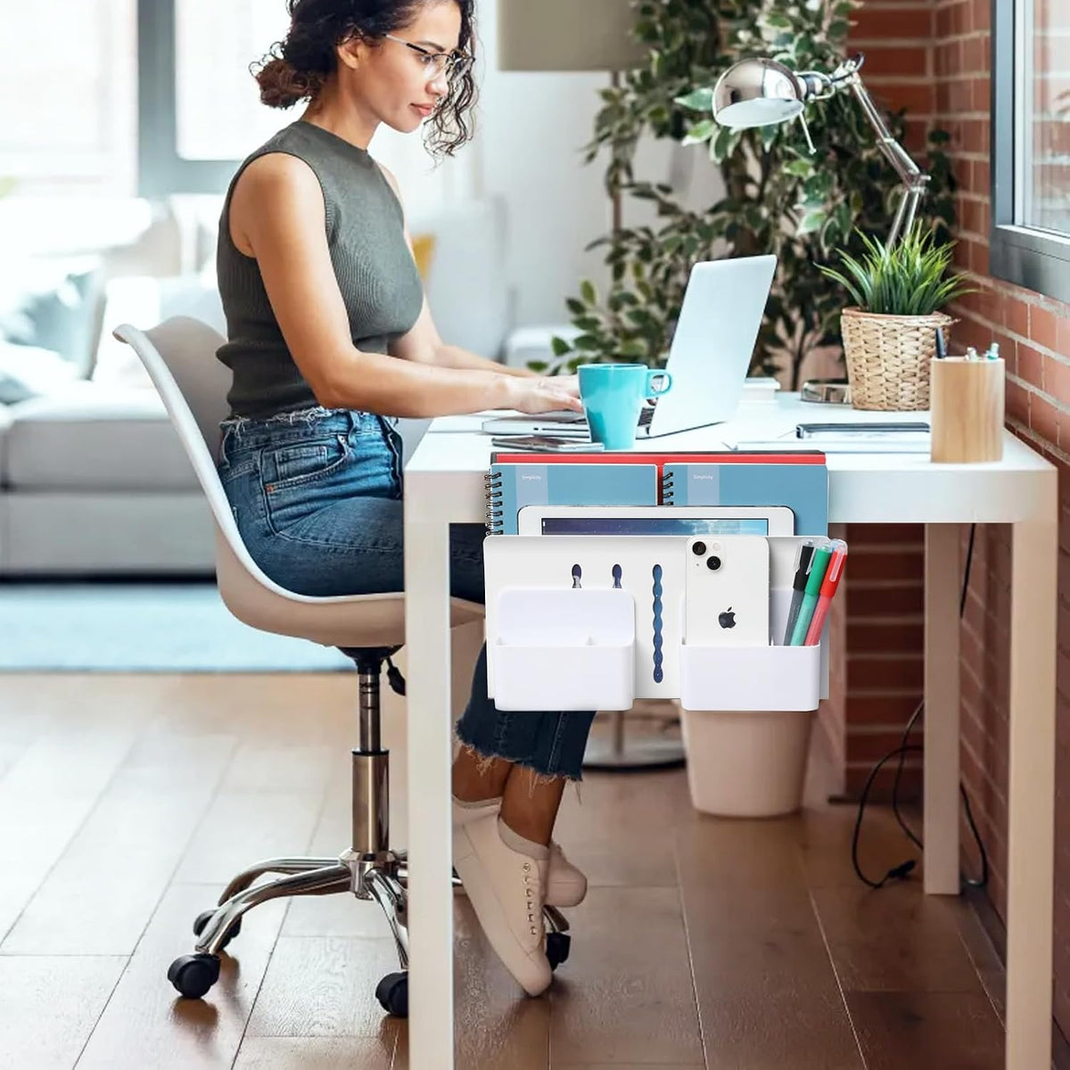 MAXECHO Desk Side Storage, Under Desk Laptop Mount, Table Side Hanging File O...