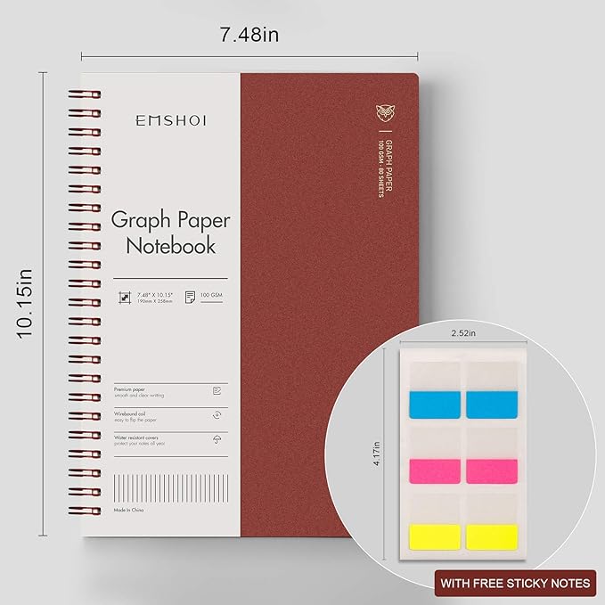 EMSHOI Graph Paper Spiral Notebook 7.48" x 10.15", 2 Pack 320 Pages B5 Large - Image 3