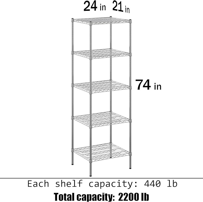 Regal Altair 21" Deep x 24" Wide x 74" Height Wire Shelving Kit | 5-Tier | NSF - Image 3