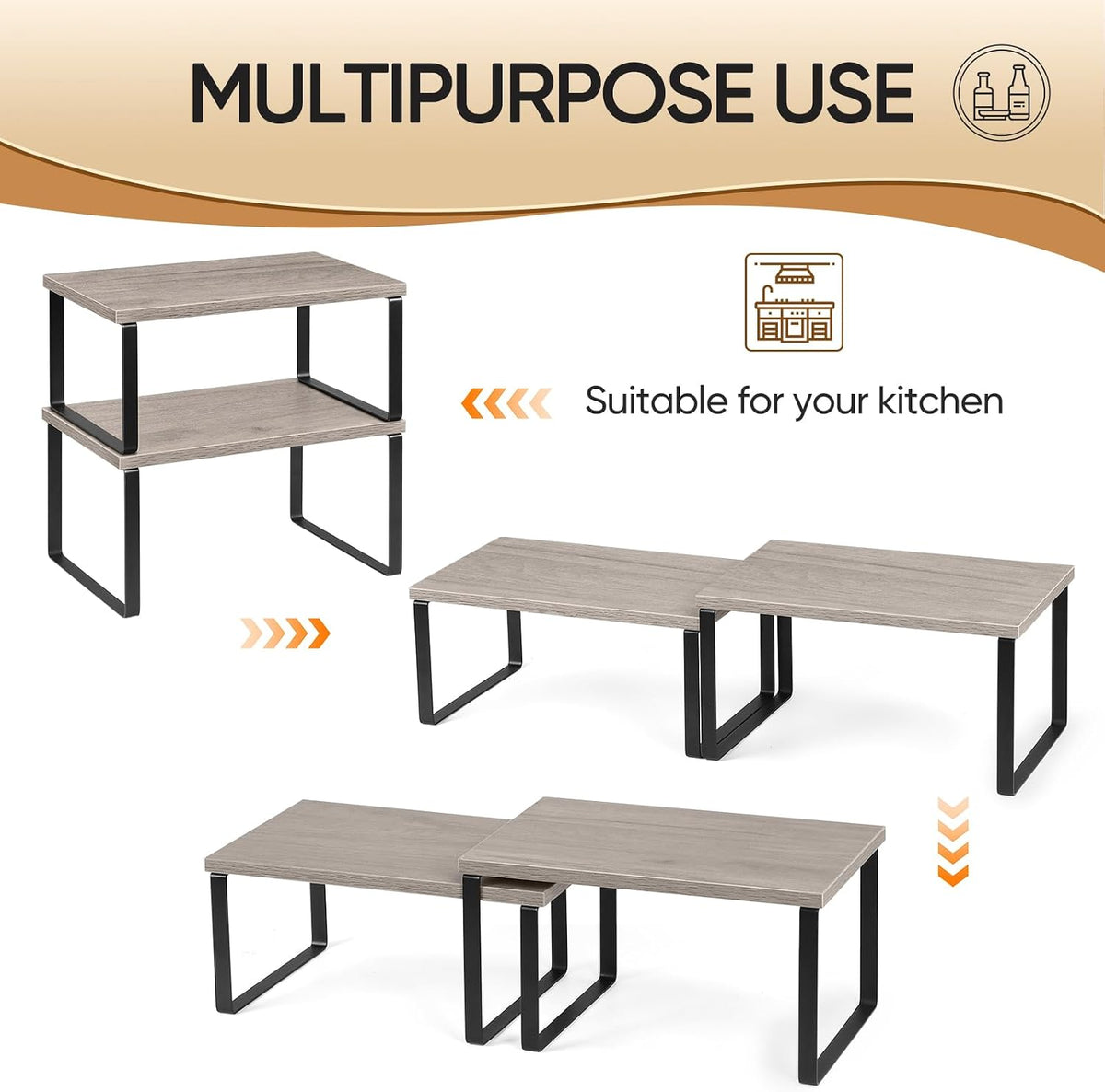 NEX Kitchen Cabinet and Counter Shelf Organizer, Shelf Riser for Pantry Count...