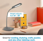ottlite soft touch led desk lamp, 3 brightness shown in use
