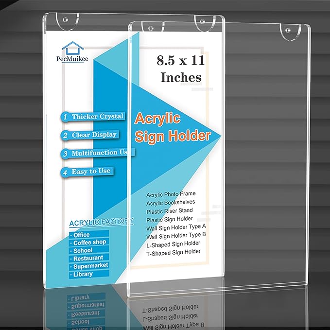 PecMuikee Acrylic Sign Holder 8.5x11, Wall Mount Acrylic Sign Holder and - Image 7