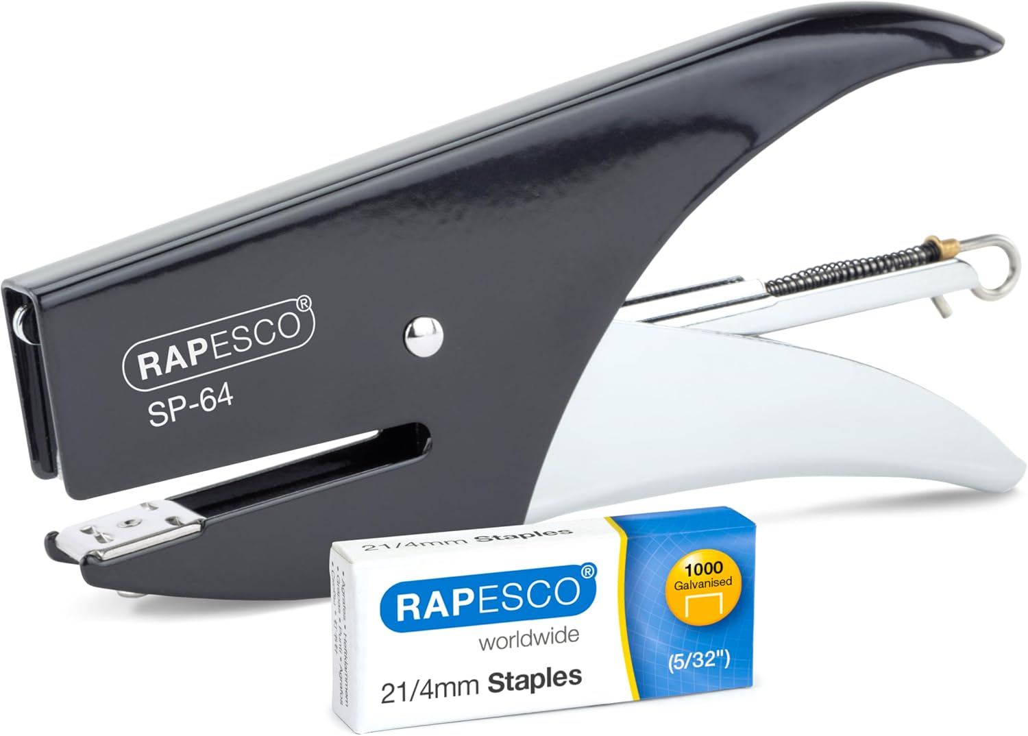 Rapesco 1267 SP-64 Stapling Plier and 1000 Type 21/4mm Staples, 12 Sheet Capacity, Black