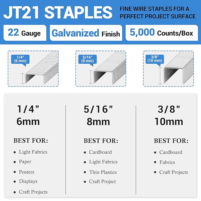 meite JT21 Staples, 1/4 Inch Galvanized Fine Wire Staples - Image 2
