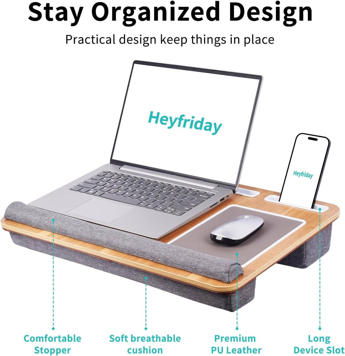 Home Office Lap Desk with Wrist Rest Wrist Rest, Mouse Pad, and Phone Holder ...