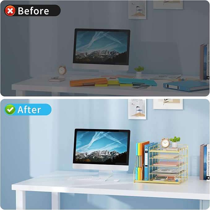 Marbrasse Desk Organizer with File Holder, 5-Tier Paper Letter Tray, Mesh Desk - Image 3