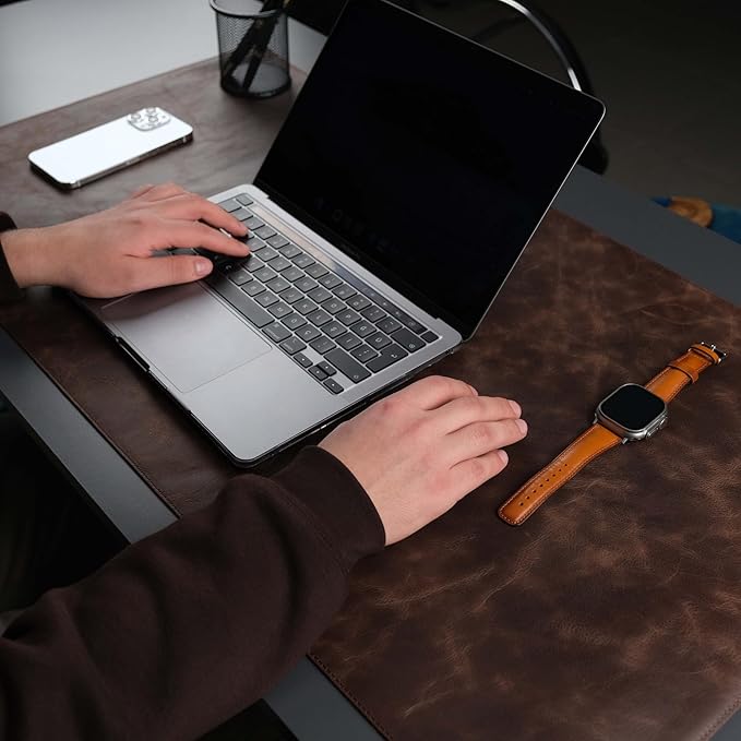 TORONATA Jersey Genuine Calfskin Leather Desk Pad, Office Desk Mat - Image 2