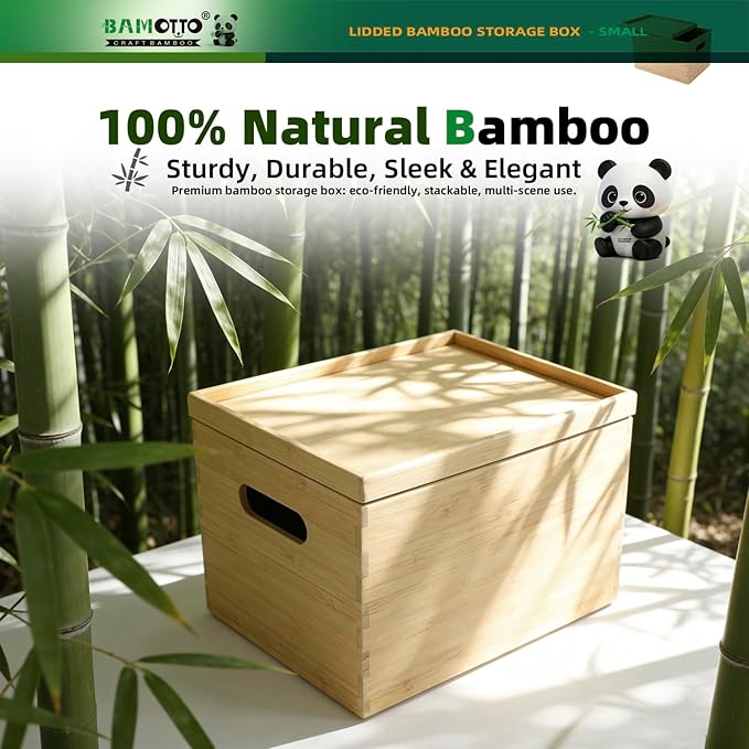 BAMOTTO Lidded Bamboo Storage Bins & Box/Cube/Basket, Home Kitchen and Office - Image 6