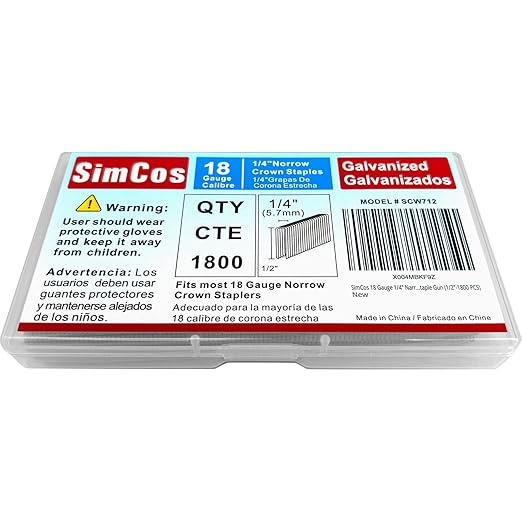 SimCos 18 Gauge 1/4" Narrow Crown Staples, Galvanized Upholstery Staples by SimCos