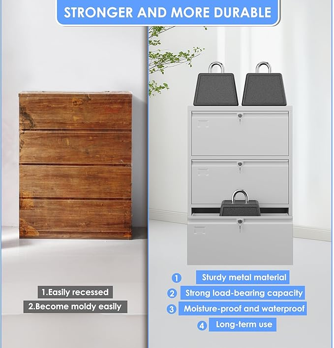 SUXXAN 3 Drawer File Cabinet, Lateral Filing Cabinet - Image 5