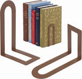 Sanwarm Bookends, 2 Pcs, Metal, for Home Office Desk Shelves Modern Brown | Decorative Book Ends Non-Skid Book Stoppers Holder 1 Pair Gifts for Reading Enthusiasts Library Decor