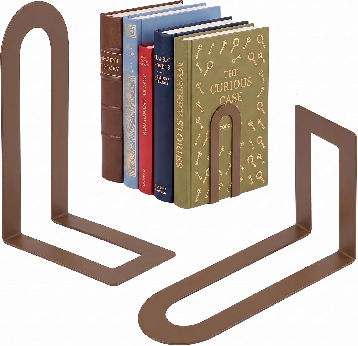 Sanwarm Bookends, 2 Pcs, Metal, for Home Office Desk Shelves Modern Brown | Decorative Book Ends Non-Skid Book Stoppers Holder 1 Pair Gifts for Reading Enthusiasts Library Decor