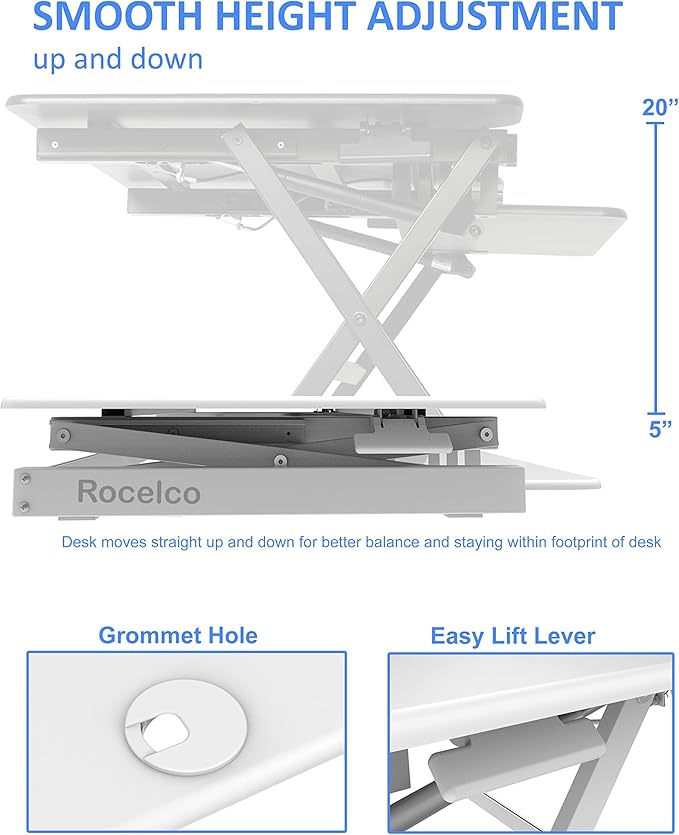 Rocelco 40" Large Height Adjustable Standing Desk Converter - Image 2