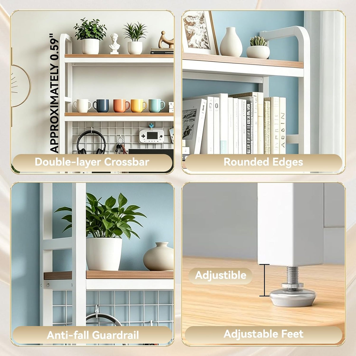 Desktop Bookshelf with Pegboard, 2-Tier Desk Hutch Storage Organizer Rack, Me...