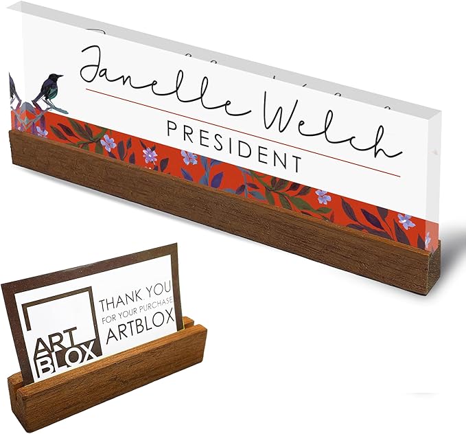 Artblox Personalized Office Desk Name Plate and Business Card Holder | Clear by Artblox
