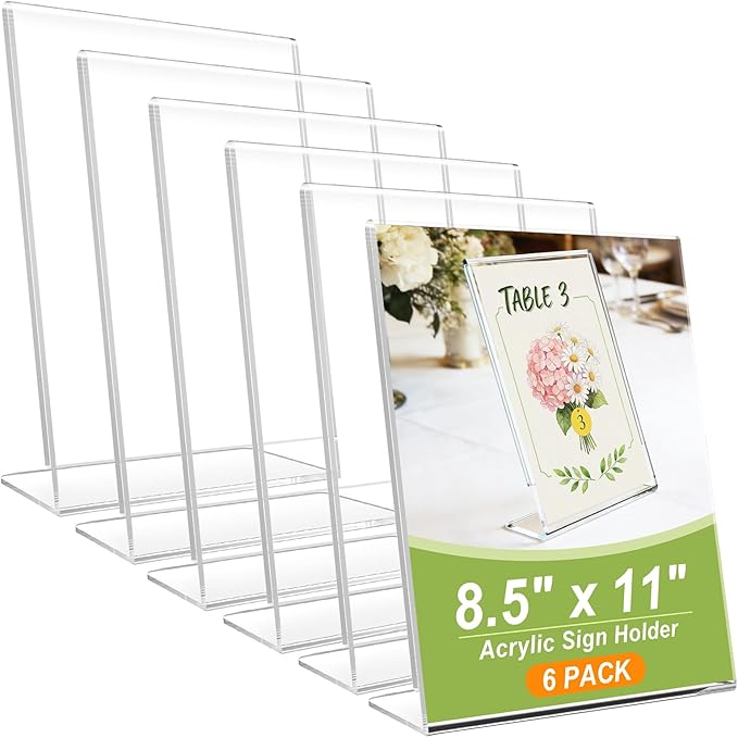 SVOPY 6 Pack Acrylic Sign Stand Holders, 8.5 x 11 Clear Plastic L Shape Table by SVOPY