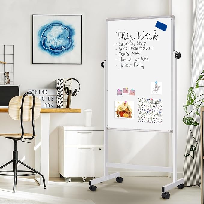 maxtek Rolling White Board, 44 x 28 Height Adjustable Whiteboard on Wheels - Image 7