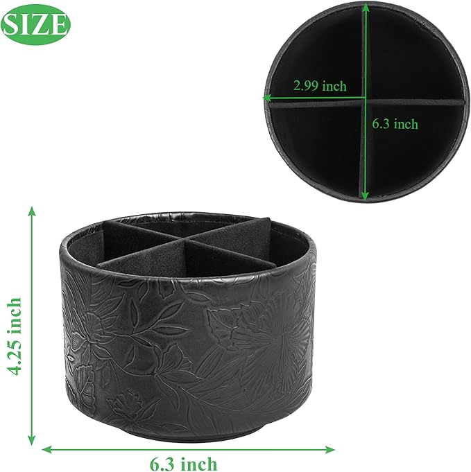 Hennaja Round Leather Art Supply Organizer, Remote Control Holder, 360 Degree - Image 2
