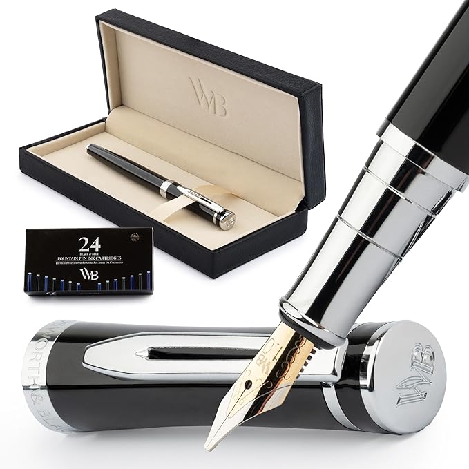 Wordsworth & Black Fountain Pen Set, Broad Nib, Includes 24 Pack Ink Cartridges by WordsworthBlack