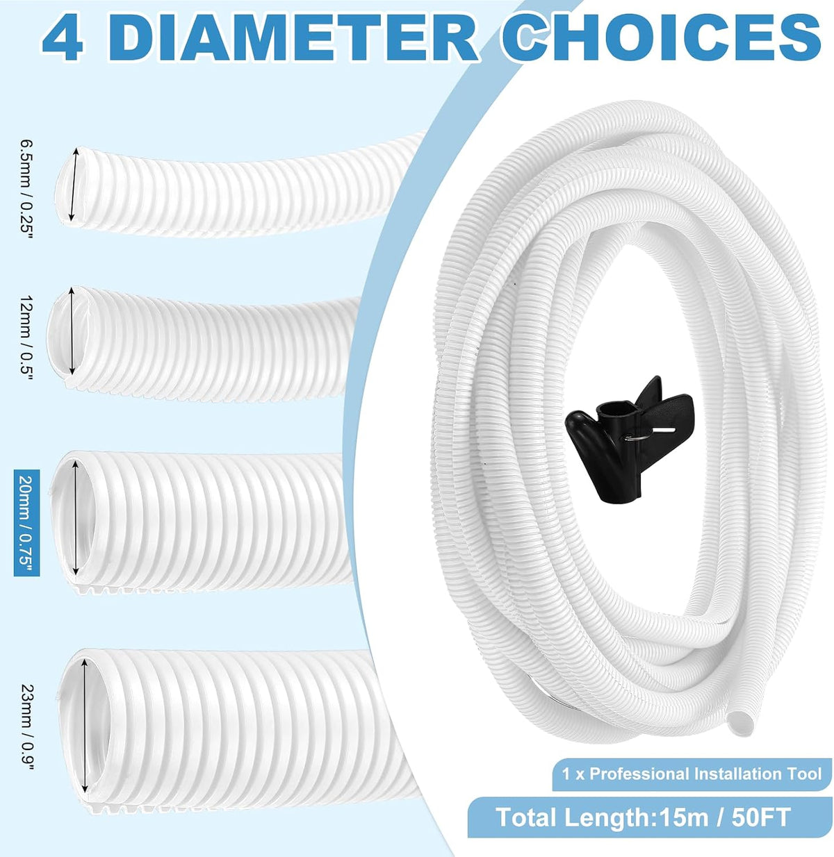 MECCANIXITY Split Wire Loom Tubing 3/4"(20mm) ID 50FT(15m) with Installa...