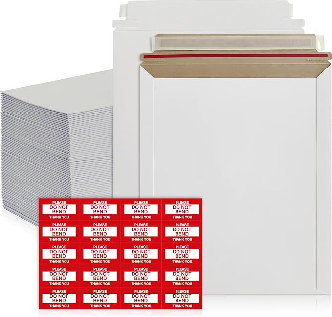 340 Pack 9x12 Inches Rigid Mailers – Self Adhesive White Cardboard Mailers – by FLEXTRIBE