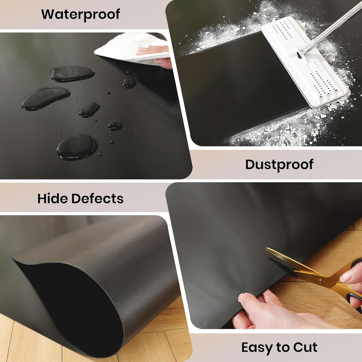 Black Office Chair Mat for Hardwood Floor, 48 x 96 in Desk Floor Protector