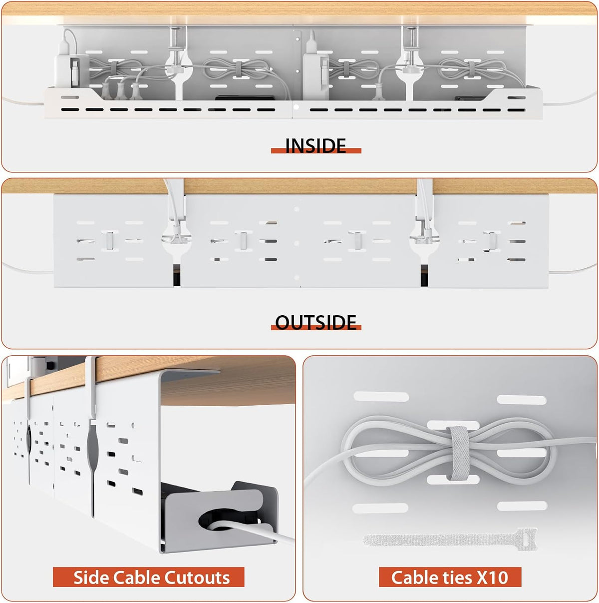 Univivi Under Desk Cable Management Tray, Cable Management, 32 inch, White