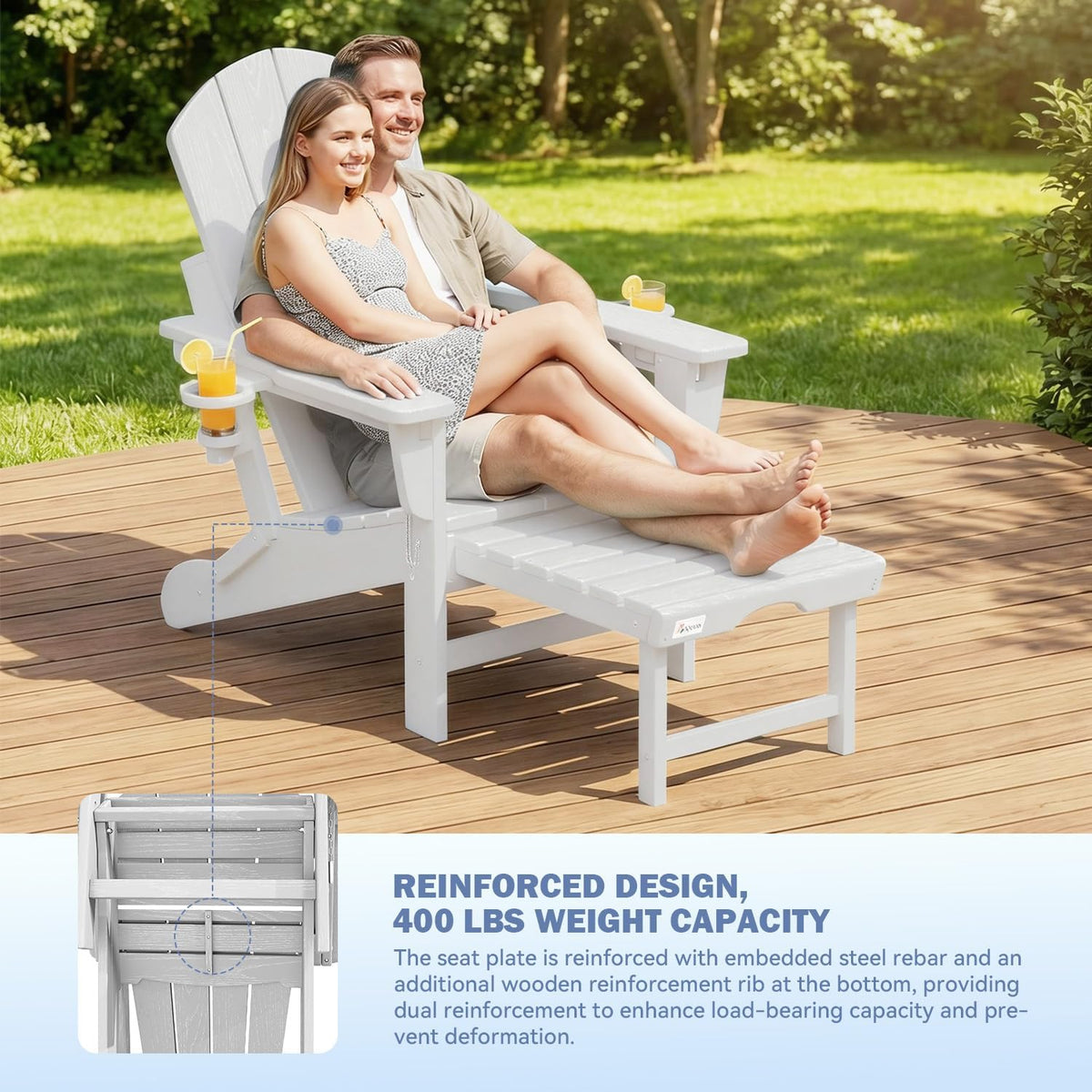 Mdeam HDPE Folding Adirondack Chairs Set of 2, 3-Position 400 lbs, White
