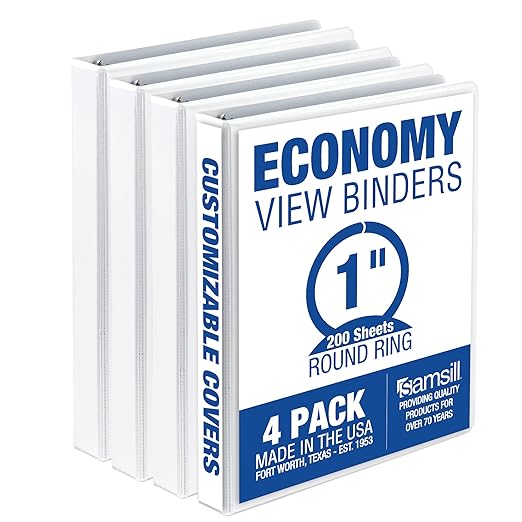 Samsill 1 Inch 3 Ring Binders, Made in USA, Economy Round Ring, 200 Sheet by Samsill