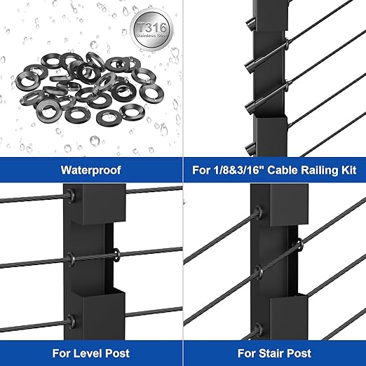 BLIKA 20Pack Black Cable Railing Adhesive Sleeves - Image 8