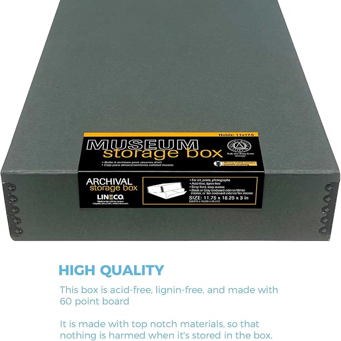 Lineco Museum Archival Storage Box, 11.75x18.25x3 in. Drop Front Design. - Image 3
