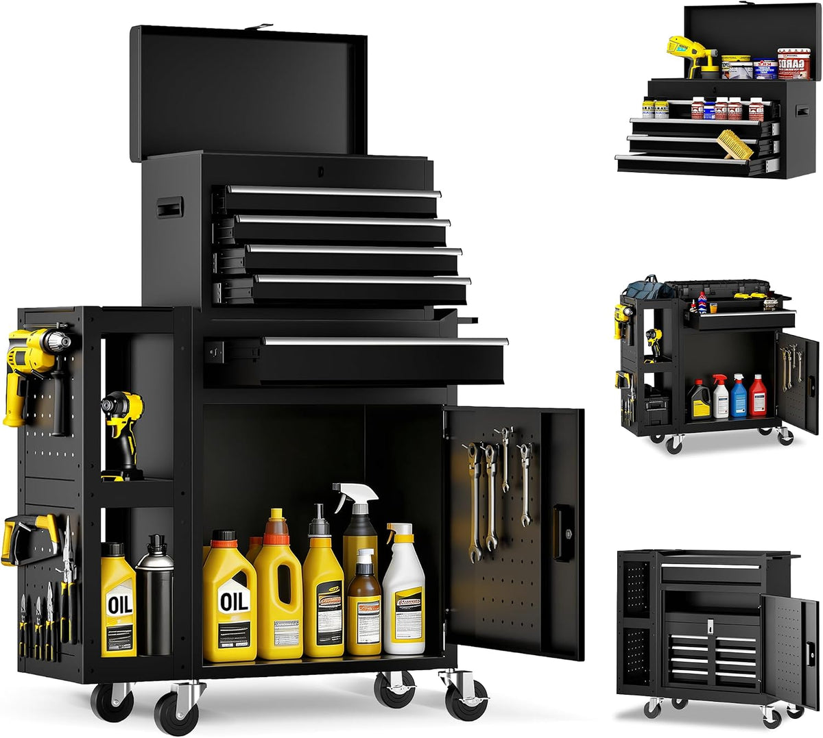 5 drawer rolling tool chest, 3-in-1 assembled tool shown in use