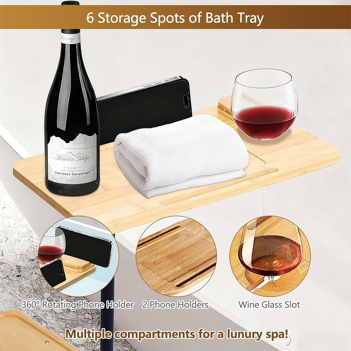 3 Layer Bathtub Tray Table,Bamboo Swivel Bathtub Side Table Height Adjustable...