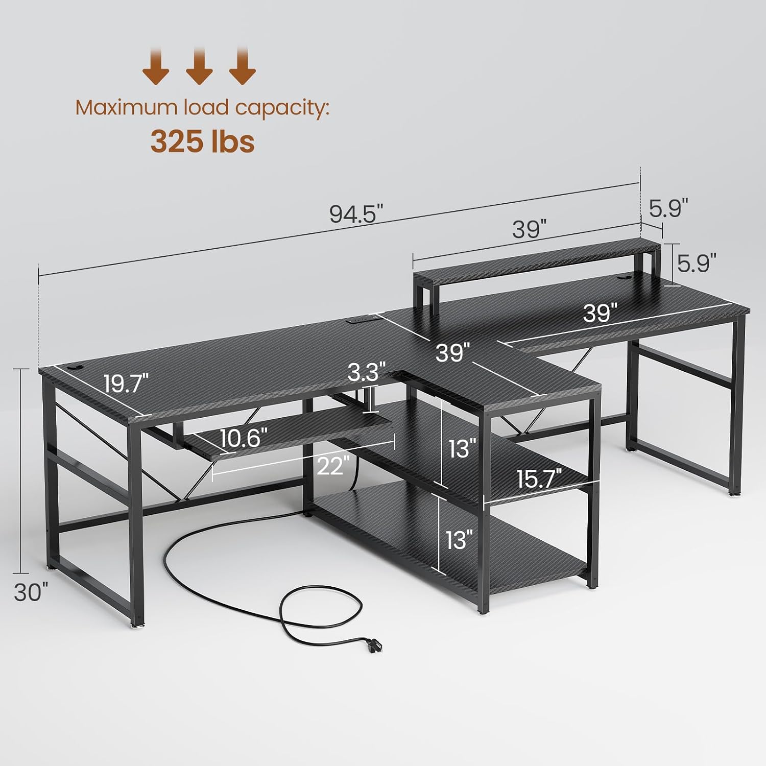 SEDETA 94.5" 2 Person Gaming Desk with Storage Shelves,Carbon Fiber Black | Double T Shaped Office Desk with Keyboard Tray, Power Strip with USB & Monitor Stand for Home Office, Bedroom
