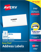 Avery® Easy Peel Printable Address Labels with Sure Feed®, 1-1/3" x 4", White, 1,400 Blank Mailing Labels for Laser Printers (5162)
