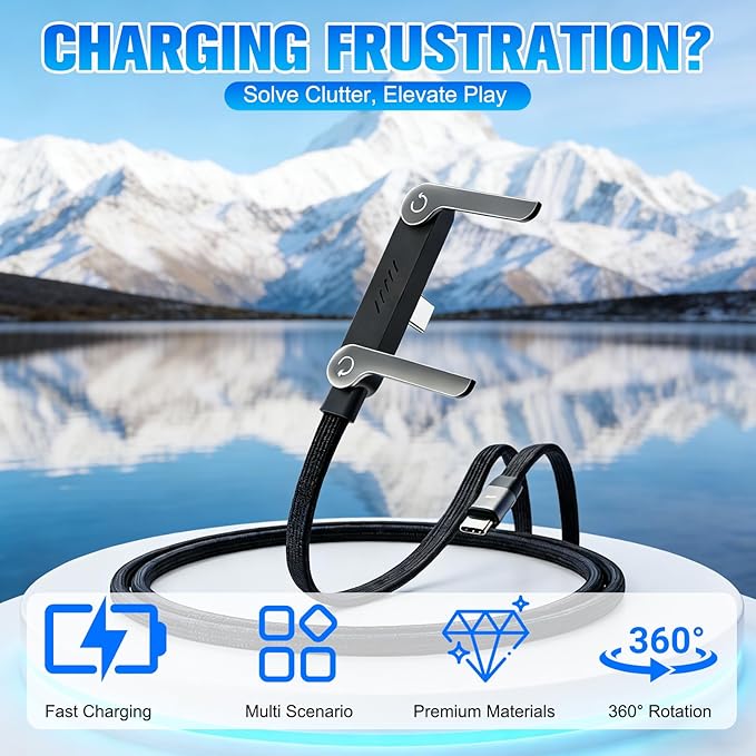 Sideways Phone Charger, 2 in 1 Invisible Holder Charger Cable, 240W Braided - Image 2