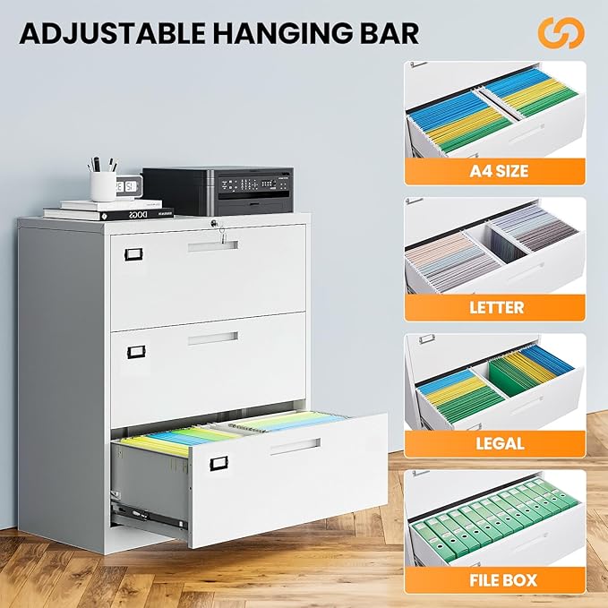 AFAIF 3 Drawer File Cabinets for Home Office, Metal Filing Cabinet - Image 5