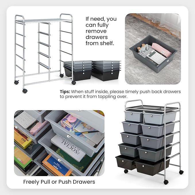 GLACER 10 Drawer Rolling Cart, Storage Cart - Image 4