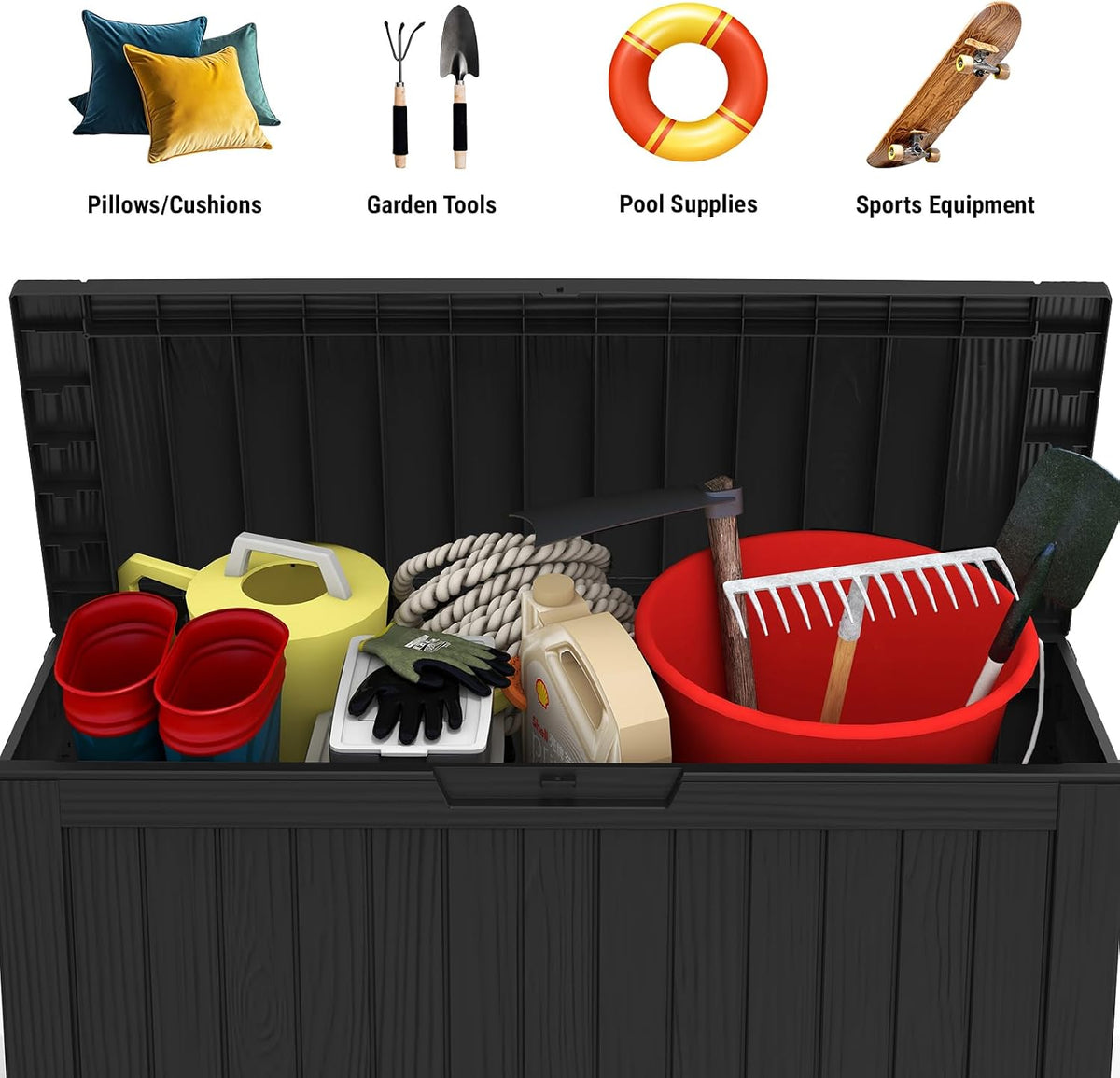 Mars Villa 75 Gallon Outdoor Storage Box, Patio Deck Box Waterproof, Black