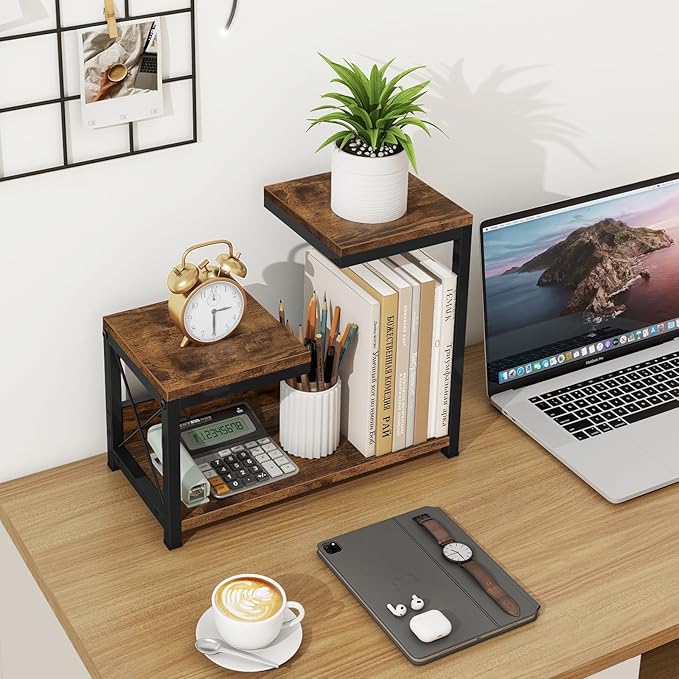 ELITEROO Desktop Shelf Organizer, 3 Tier Office Shelves, Wood Desk Organizers - Image 2