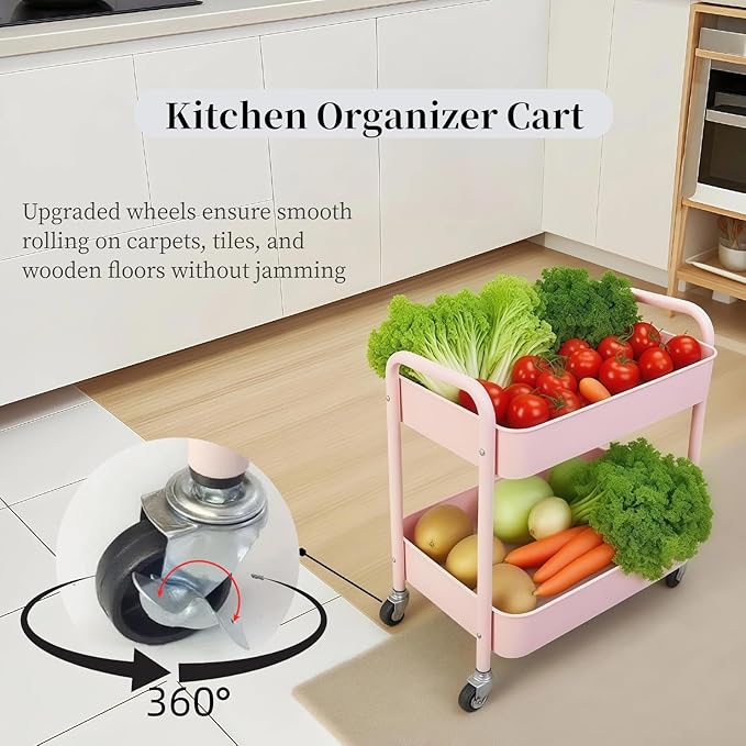 LIWNYRK 2 Tier Pink Rolling Cart - Image 4