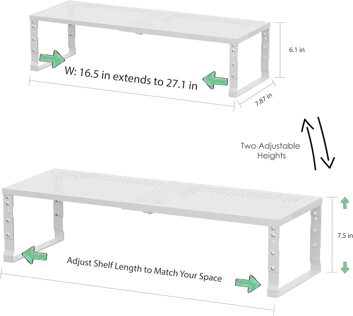 Metal Stackable Expandable Storage Rack, Thickened Steel Adjustable Counterto...