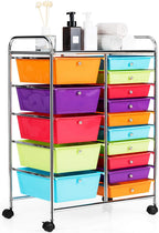 HAPPYGRILL 15-Drawer Rolling Cart, Storage Carts