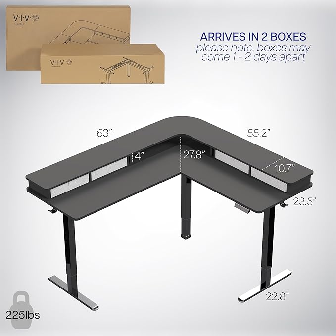VIVO Electric 2-Tier Corner L-Shaped 63 x 55 inch Standing Desk, Height - Image 6