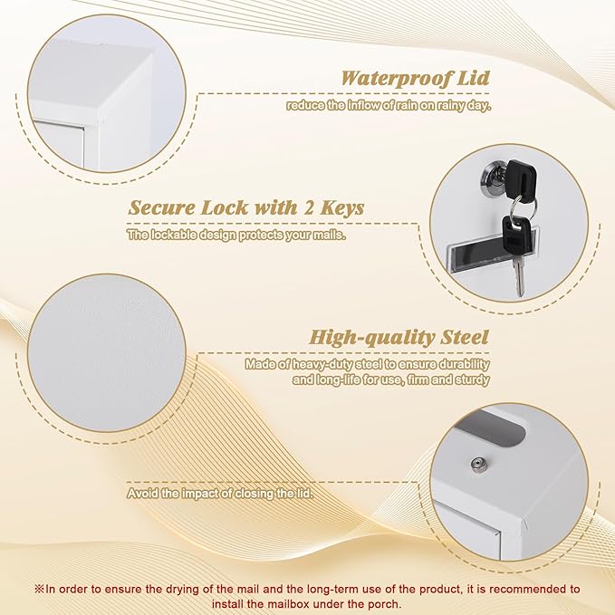 xydled Mail Boxes with Key Lock, Locking Mailbox Wall Mounted, Security Metal - Image 5