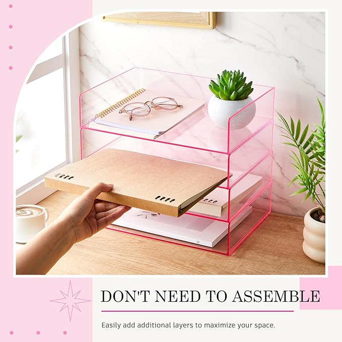 Harloon 4 Tier Acrylic Paper Tray 12.4 x 8.7 x 2.7 Inches Stackable Letter